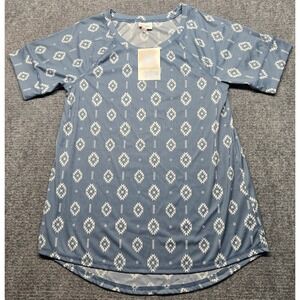 LuLaRoe Hailey Top Womens S Blue White Aztec Short Sleeve Stretch New